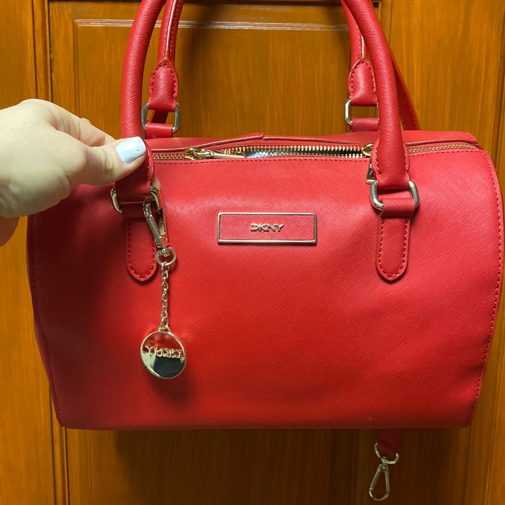 Dkny red satchel bag barrel boston